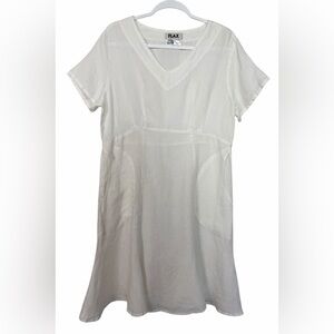 Flax White Oversized Tunic Dress 100% Linen Sheer Beachy Size Medium